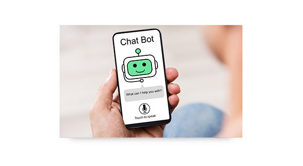person holding phone with chat bot on screen